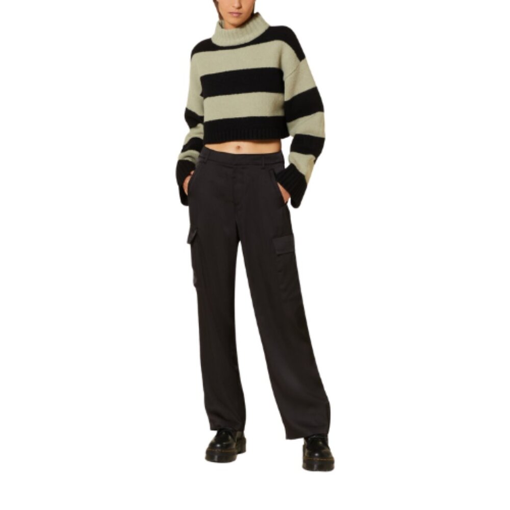 Banana Republic Womens 8 High Rise Cargo Wide Leg Black Painter Pant